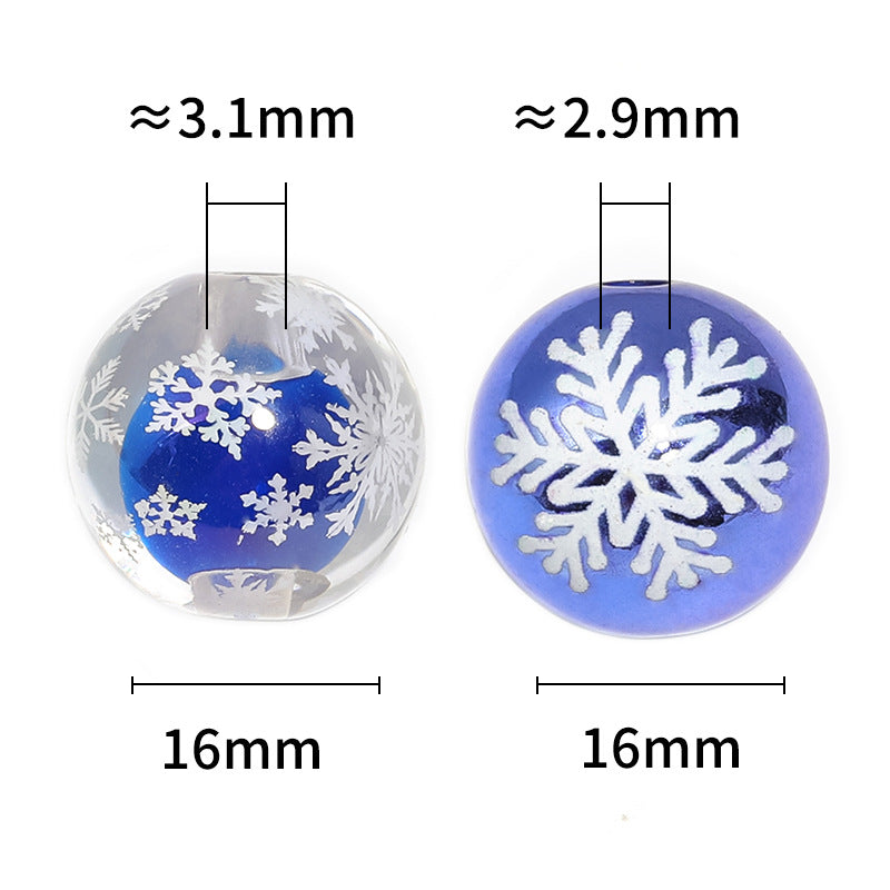 Wholesale 100pcs Christmas Color Printed Beads Metallic Snowflake DIY Beads
